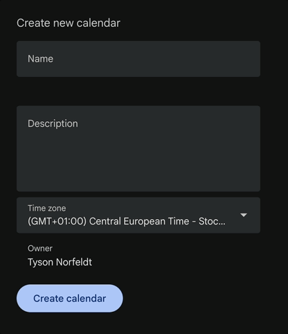 Name your calendar and click 'Create calendar'