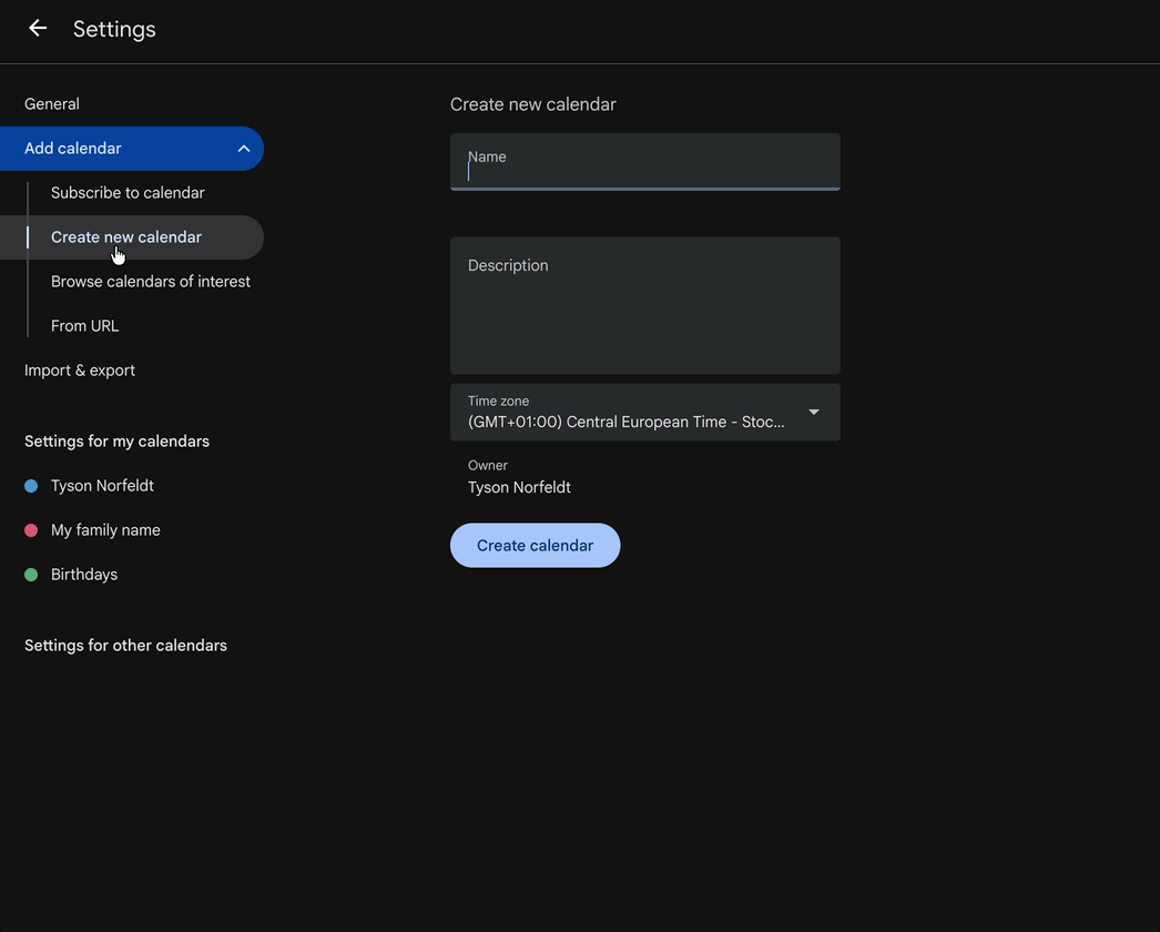 Open calendar settings and add people to share with