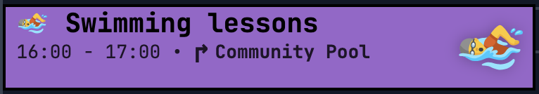 Calendar event showing swimming lessons with a swimmer emoji for instant recognition