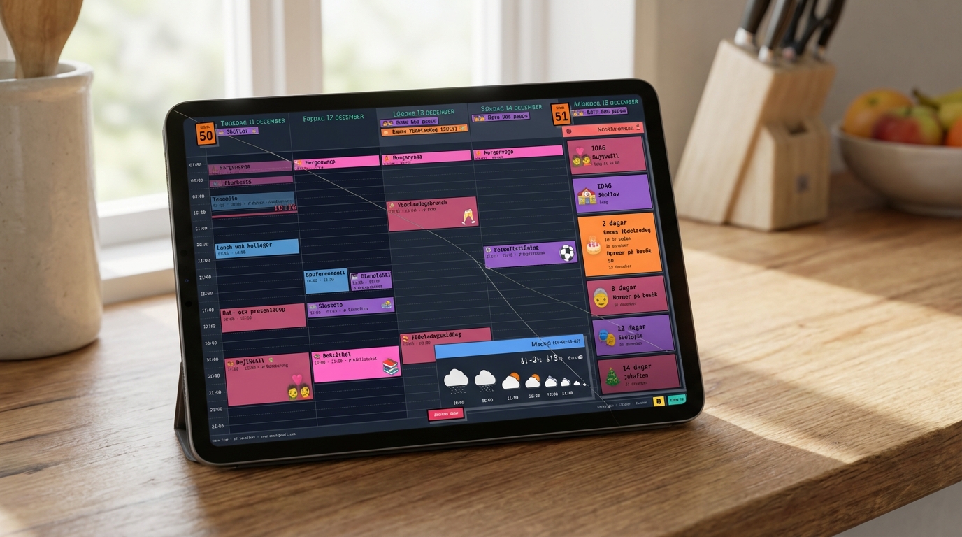 iPad showing a family calendar with a 5-day week view